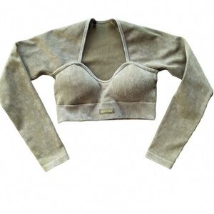 Butter Women's Beige Ribbed Long Sleeve Crop Top